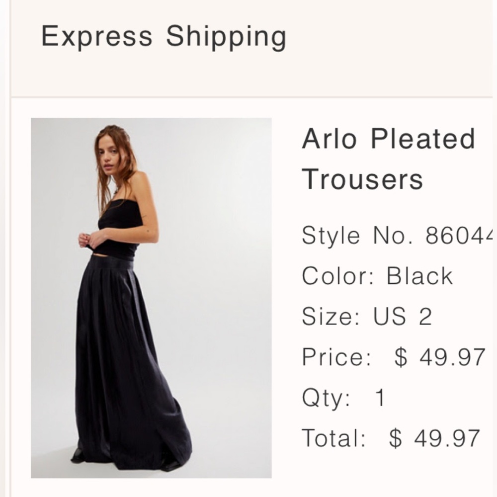 ISO FREE PEOPLE ARLO PLEATED TROUSERS IN BLACK size 6 or 8